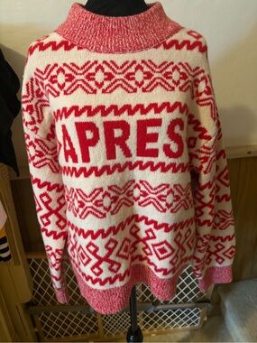 A New Day Women’s APRES Red White Fair Isle Knit Sweater Oversized  Size Medium